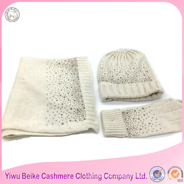 Wholesale popular style wool material lady winter knitted hat scarf set for girls